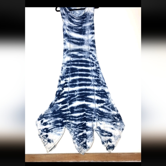 Mindset By XCVI Tie-Dye Sleeveless Maxi Dress S 100% Cotton Blue & White - Picture 3 of 10